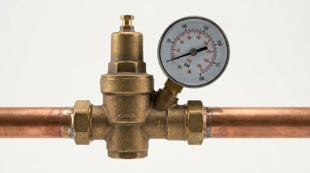 redutor de pressão de água em latão com manómetro instalado na canalização doméstica