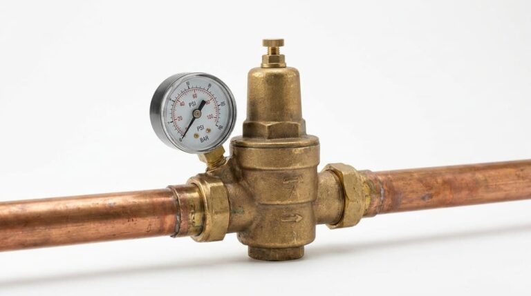 redutor de pressão de água em latão com manómetro instalado na canalização doméstica